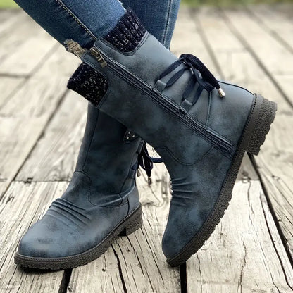 Bottines femme fourrées imperméables antidérapantes pour l'hiver, semelle caoutchouc
