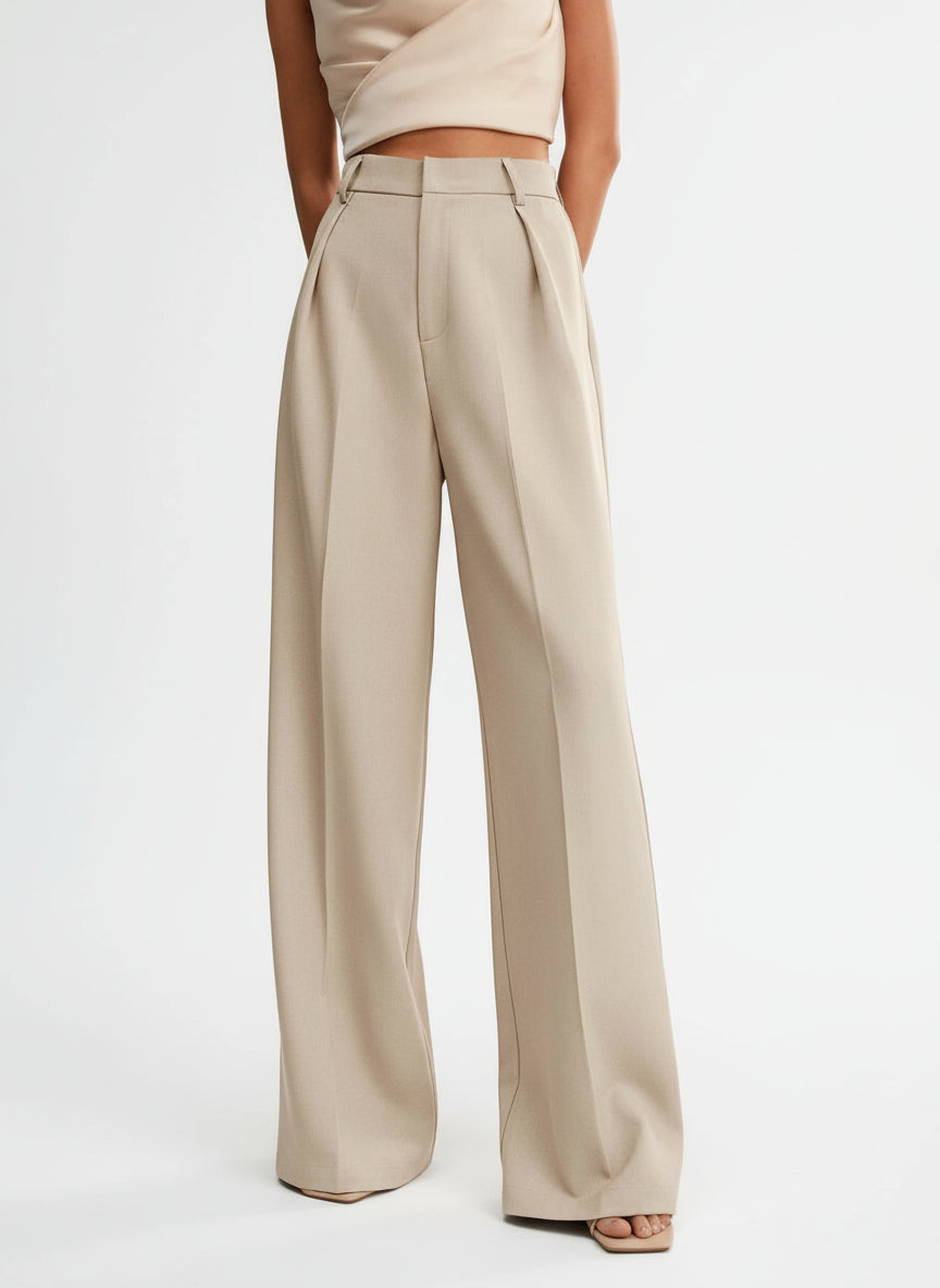 Pantalon Taille Haute Jambes Larges Taillé
