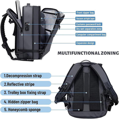 Sac à dos de voyage | Extensible, serrure TSA | Étanche, compartiment humide et sec
