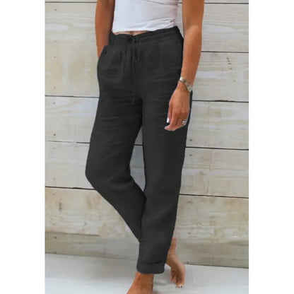 Pantalon d'été pour femme | Aspect lin, taille élastiquée | Pantalon de détente confortable