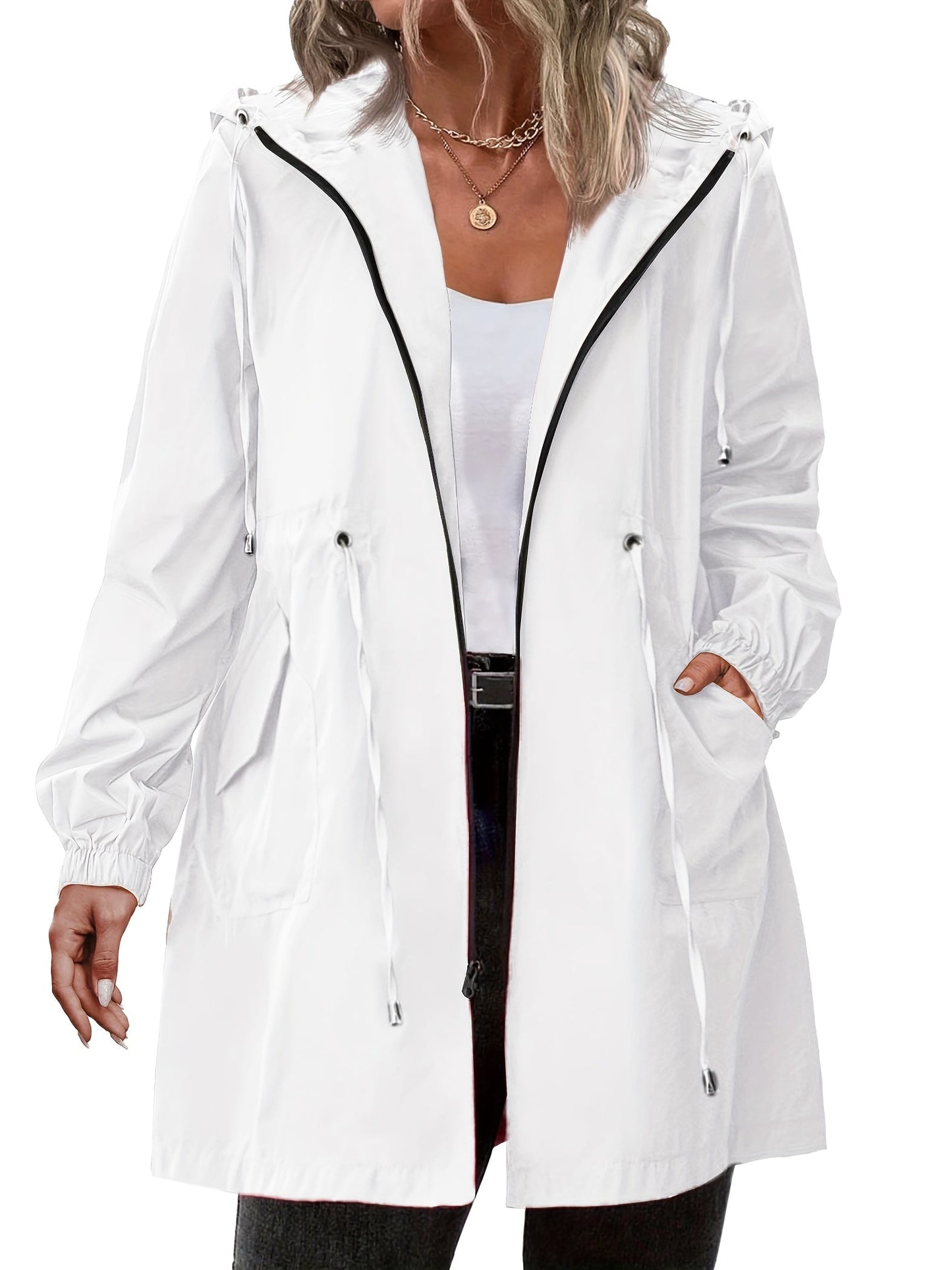 Imperméable femme | Grande taille, léger | Veste zippée à capuche