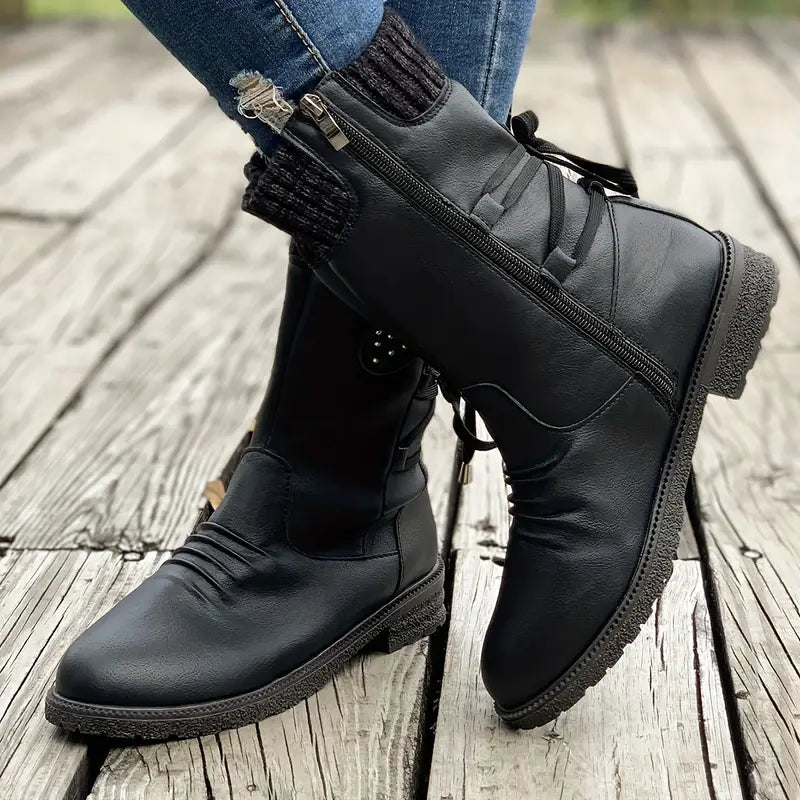 Bottines femme fourrées imperméables antidérapantes pour l'hiver, semelle caoutchouc