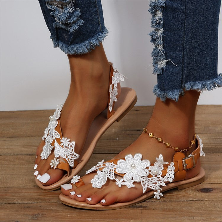 Sandales femme | Appliqués fleurs, lanière cheville | Été
