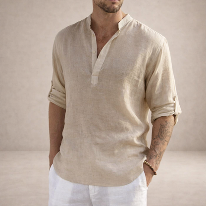 Chemise lin homme | Coupe régulière, manches longues, col officiel