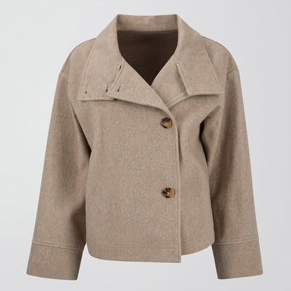 Veste femme oversize col montant boutonnée coupe boxy épaules tombantes