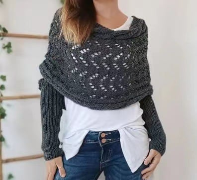Écharpe femme tricot double manches châle hiver longue 260 cm