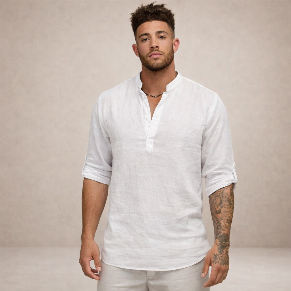 Chemise lin homme | Coupe régulière, manches longues, col officiel