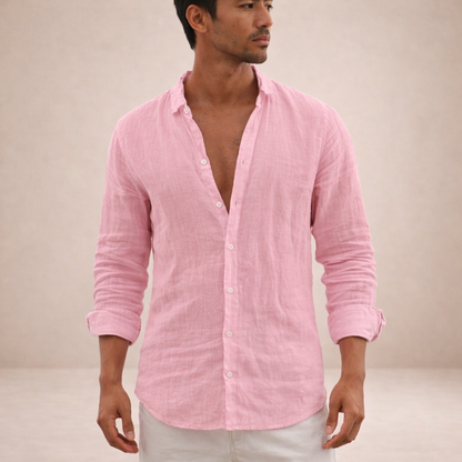 Chemise lin homme | Coupe régulière, col ouvert | Manches longues