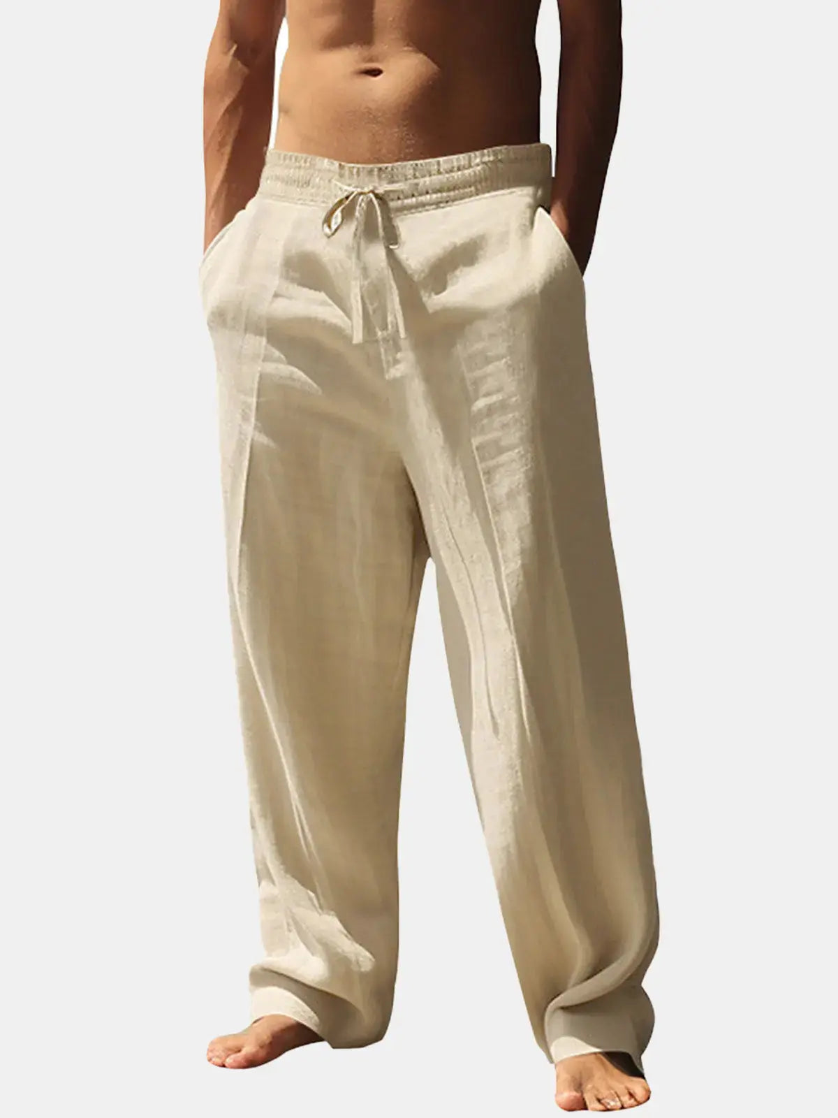 Pantalon Homme Lin – Coupe Décontractée Taille Élastique