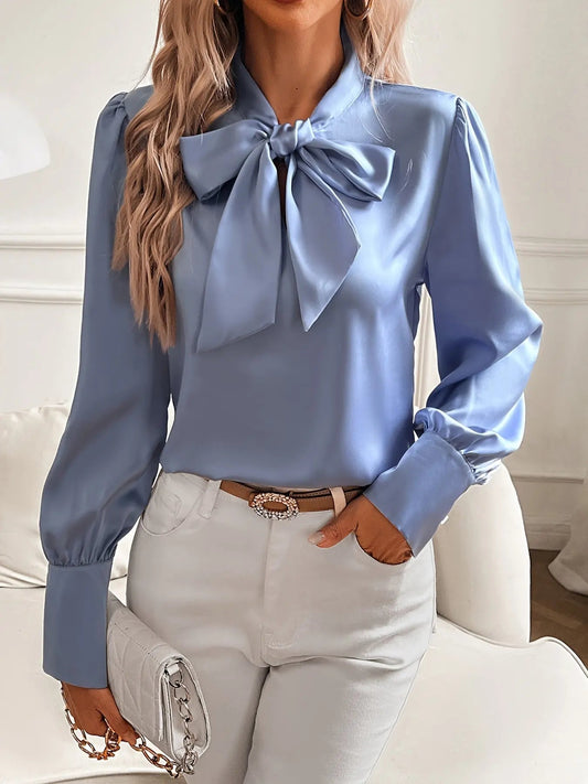 SatinChic - Blouse Satin avec Col Nœud - Mode féminine-Chemisier-PARIS FEMME