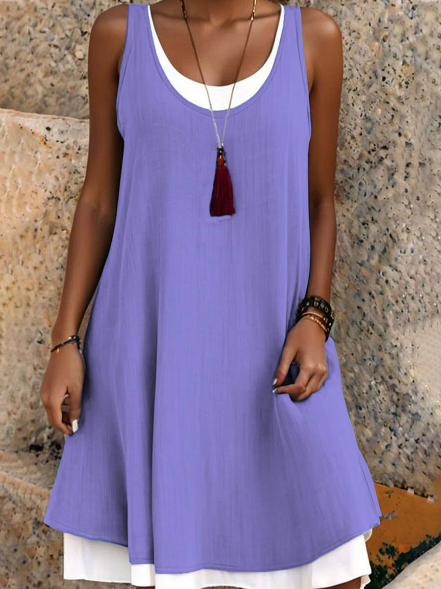 Robe midi pour femmes | Coupe A, sans manches | Encolure U, robe ample en polyester