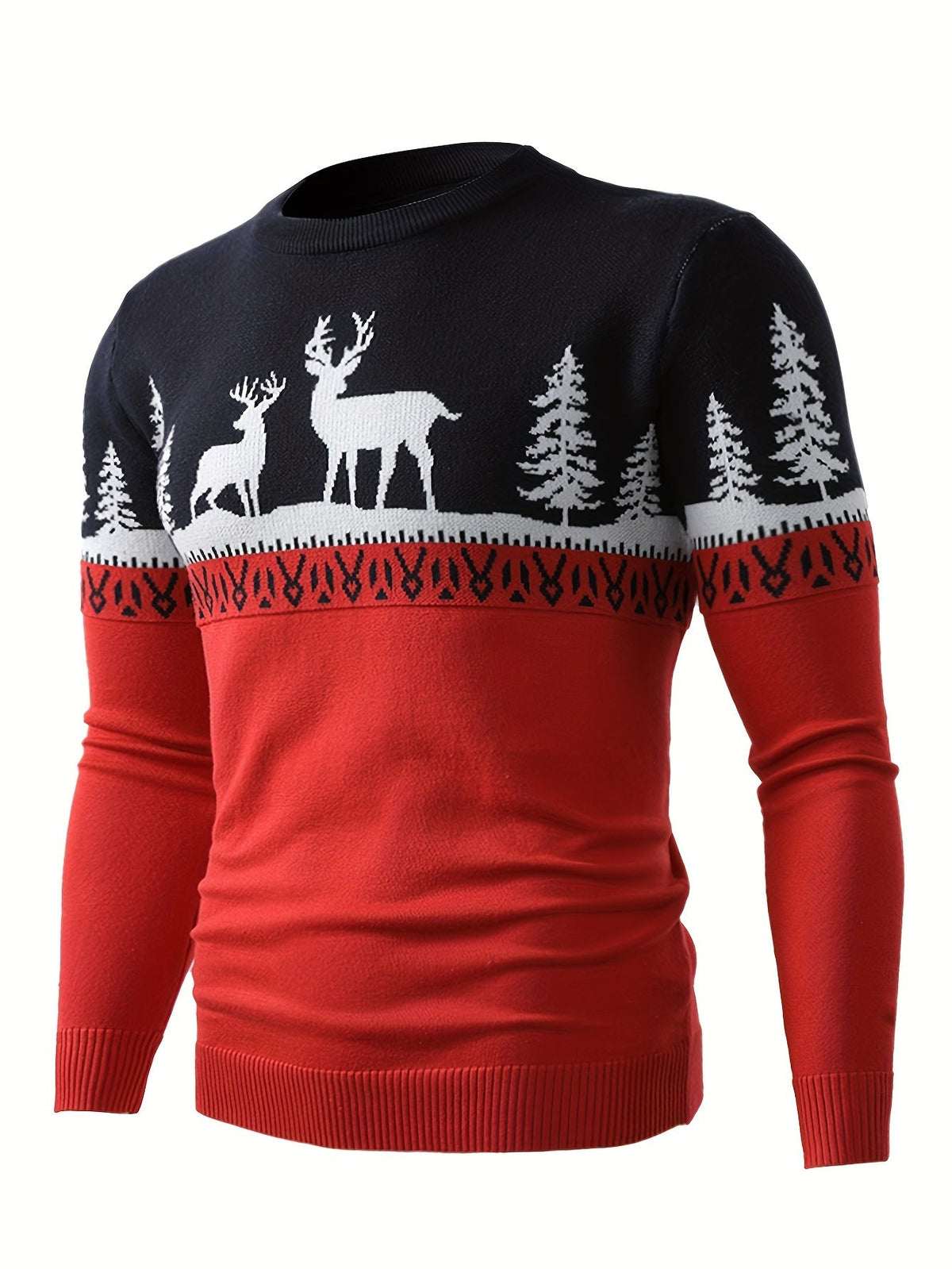 Pull de noël homme renne en maille avec motif sapin et col rond