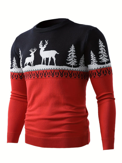 Pull de noël homme renne en maille avec motif sapin et col rond