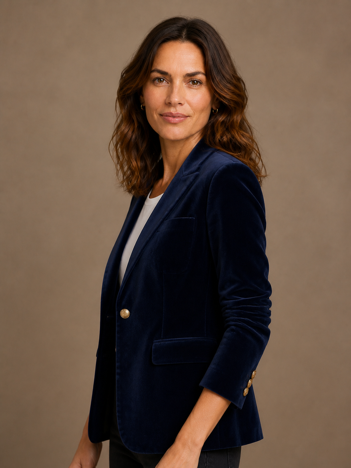 Blazer velours femme cintré à revers cranté, velours aux reflets naturels