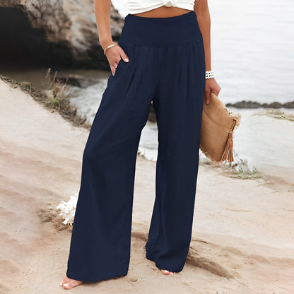 Pantalon femme jambes larges | Taille haute, Smocké | Confort