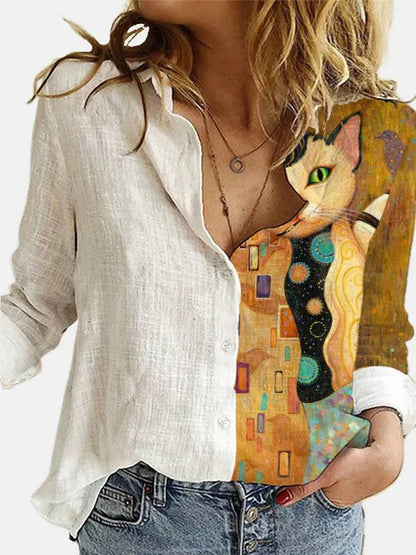 Chemise Femme Lin Imprimé Floral Manches Longues