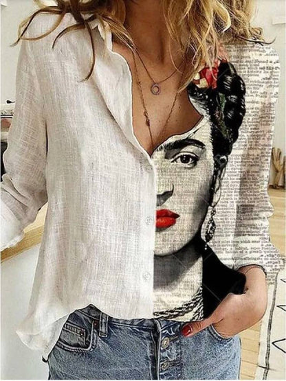 Chemise Femme Lin Imprimé Floral Manches Longues
