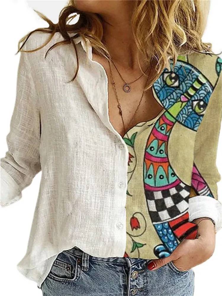 Chemise Femme Lin Imprimé Floral Manches Longues