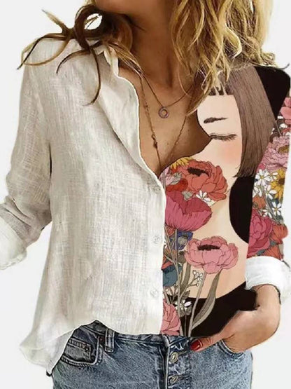 Chemise Femme Lin Imprimé Floral Manches Longues