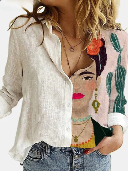 Chemise Femme Lin Imprimé Floral Manches Longues
