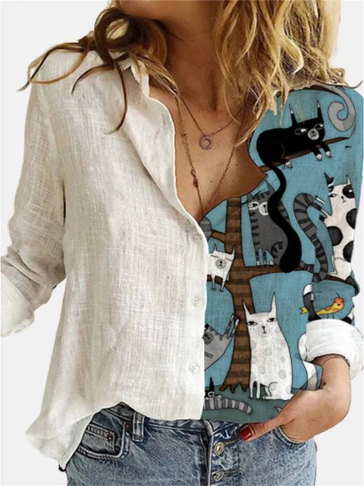 Chemise Femme Lin Imprimé Floral Manches Longues