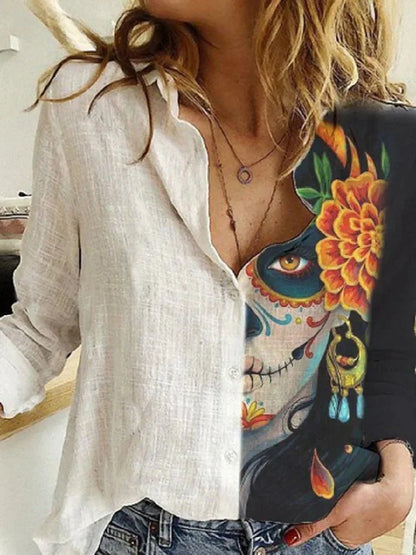 Chemise Femme Lin Imprimé Floral Manches Longues