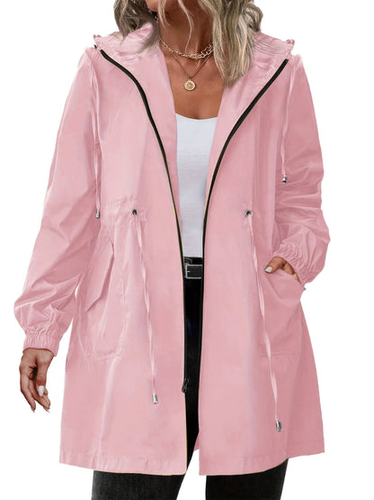 Imperméable femme | Grande taille, léger | Veste zippée à capuche