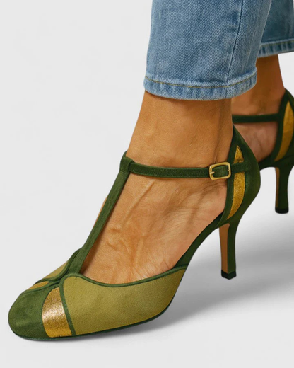 Talons de danse de salon femme | Vert, sangle à la cheville