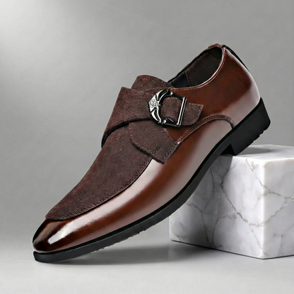 Chaussures habillées homme daim cuir monk strap bout pointu bicolore