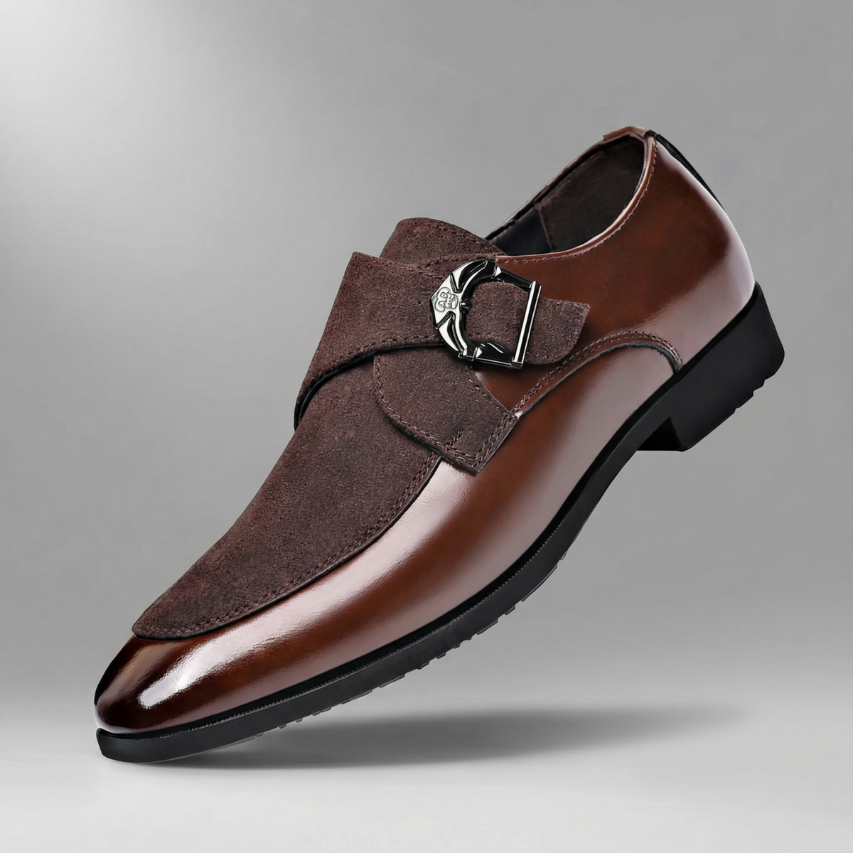 Chaussures habillées homme daim cuir monk strap bout pointu bicolore