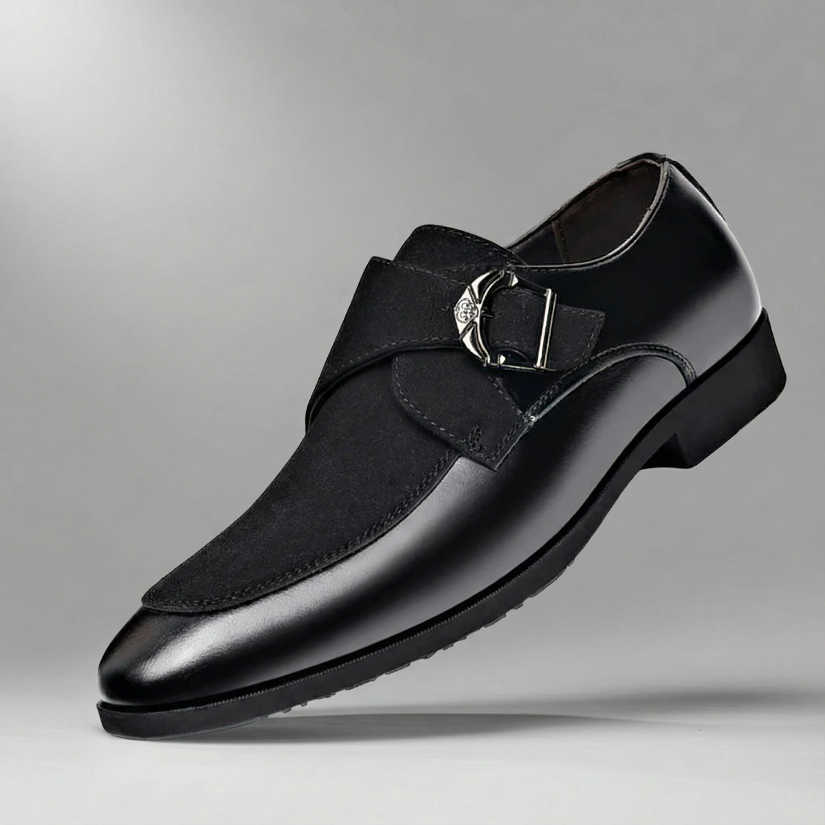 Chaussures habillées homme daim cuir monk strap bout pointu bicolore