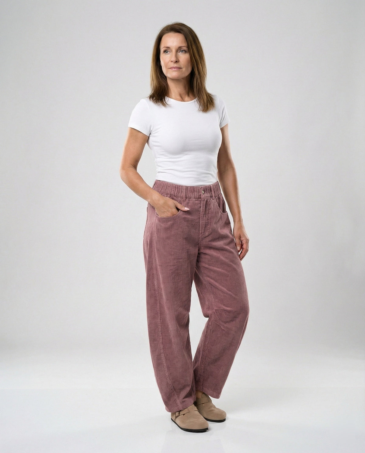 Pantalon velours femme taille élastique large jambe ample hiver