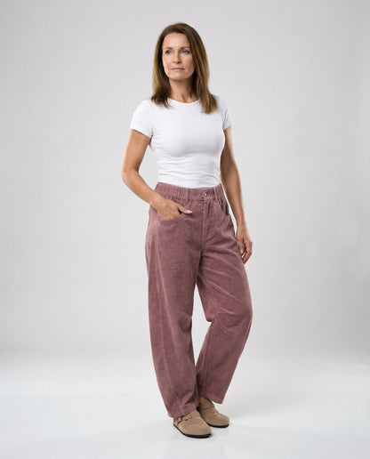 Pantalon velours femme taille élastique large jambe ample hiver