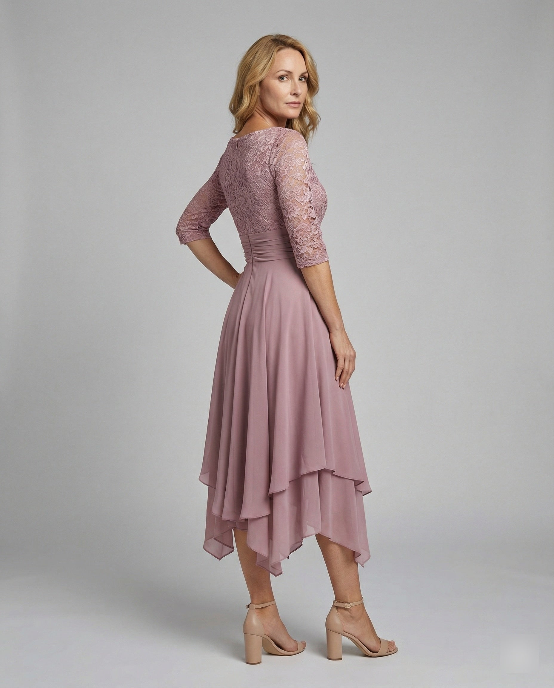 Robe de Cérémonie Femme | Dentelle, Taille Marquée | Midi Chic