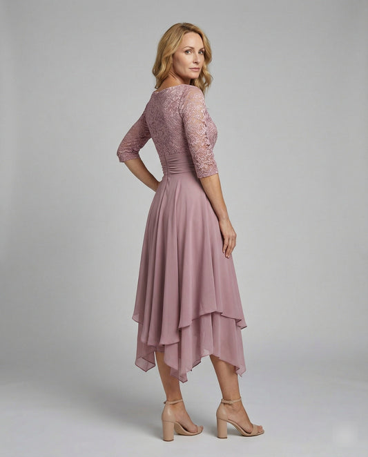 Robe de Cérémonie Femme | Dentelle, Taille Marquée | Midi Chic