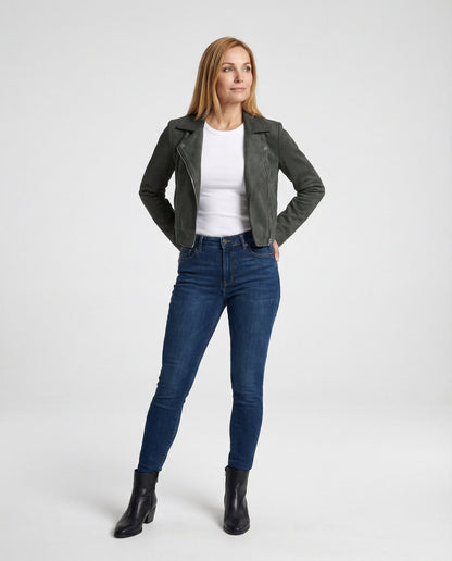 Veste Cuir Femme | Motard Souple, Suédine Marron