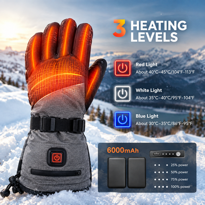 Gants chauffants batterie rechargeable imperméables avec 3 niveaux de chaleur