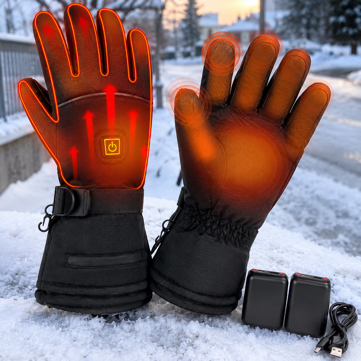 Gants chauffants batterie rechargeable imperméables avec 3 niveaux de chaleur