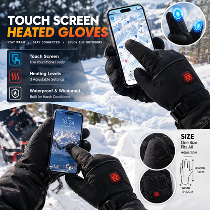 Gants chauffants batterie rechargeable imperméables avec 3 niveaux de chaleur