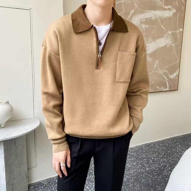 Pull Homme Premium - Confortable - Demi-Fermeture - Col Renversé - Maille