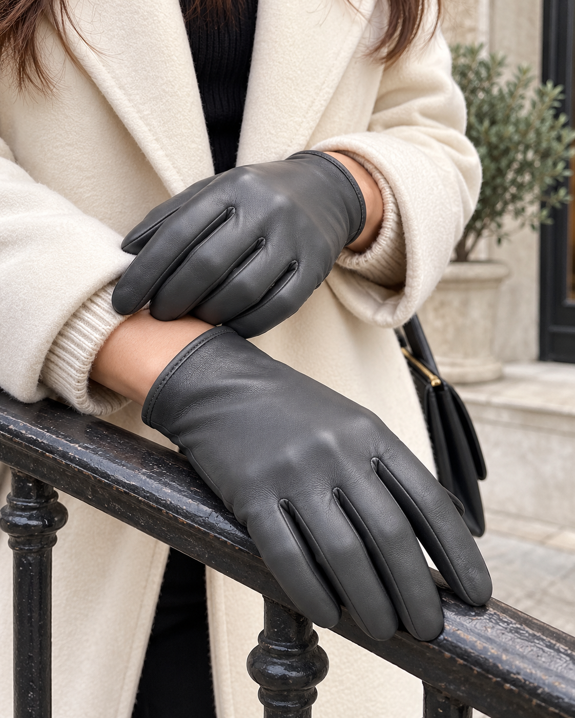 Gants cuir femme doublure chaude longueur poignet pour l'hiver