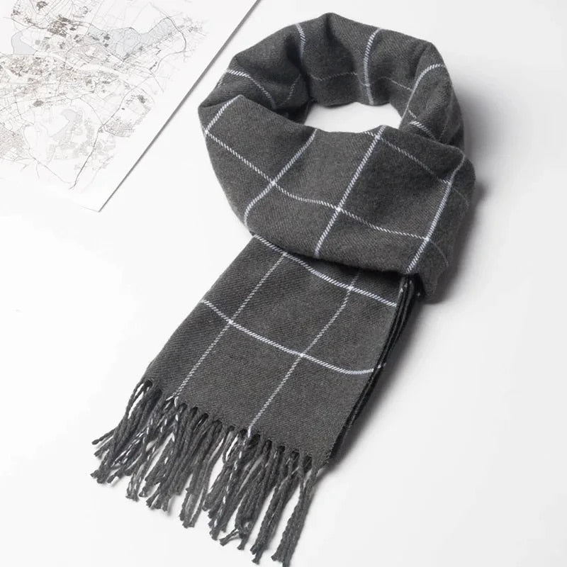Écharpe homme hiver douce à franges motif carreaux classique