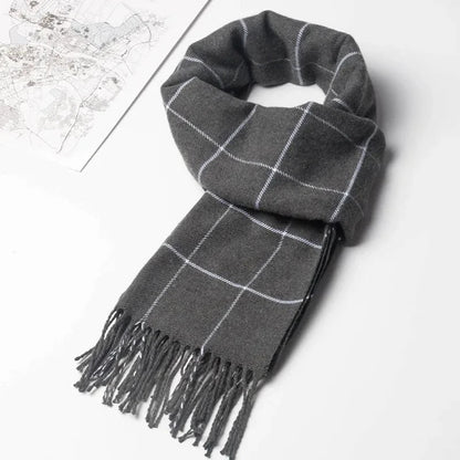 Écharpe homme hiver douce à franges motif carreaux classique
