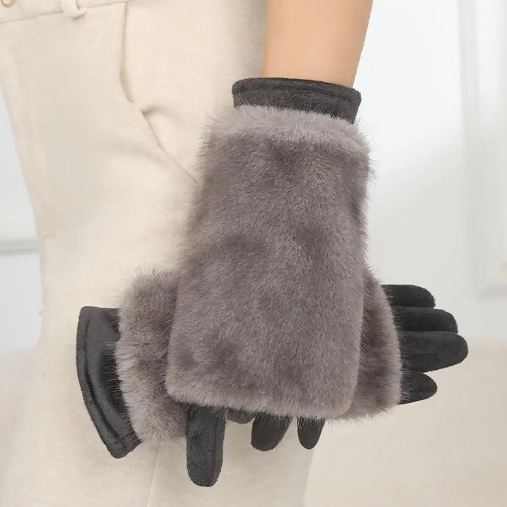 Gants suède femme tactiles avec bordure fourrure pour l'hiver
