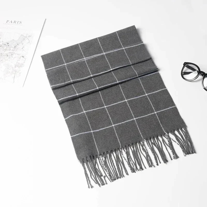Écharpe homme hiver douce à franges motif carreaux classique