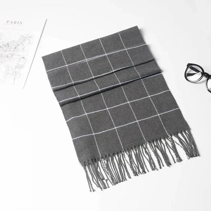 Écharpe homme hiver douce à franges motif carreaux classique