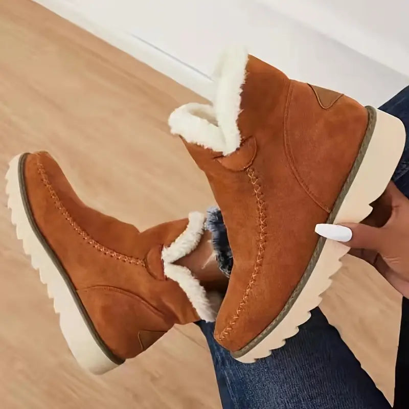 Bottines femme fourrées daim synthétique semelle antidérapante bout rond