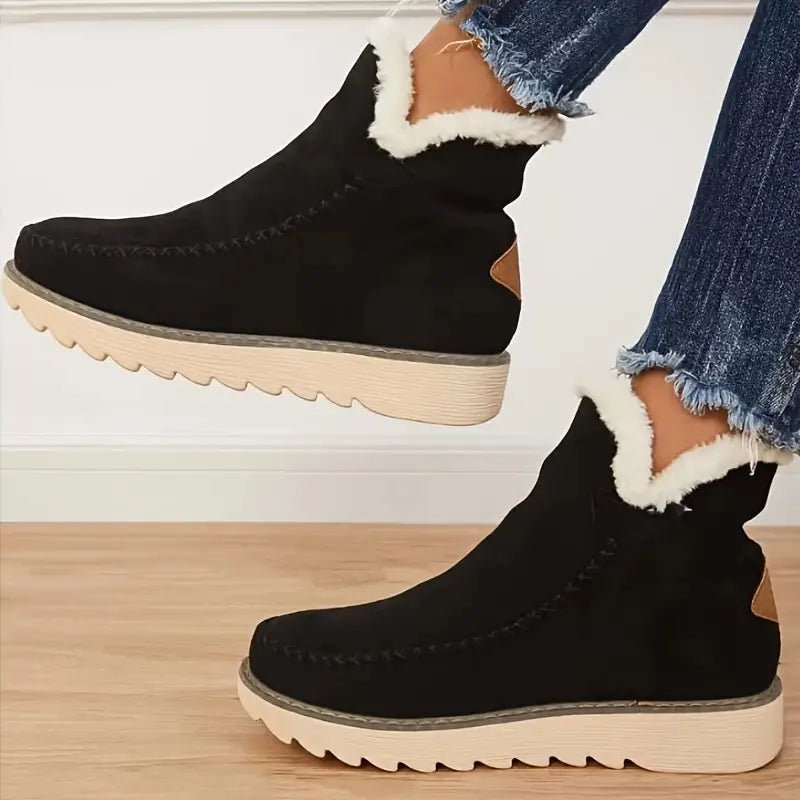 Bottines femme fourrées daim synthétique semelle antidérapante bout rond