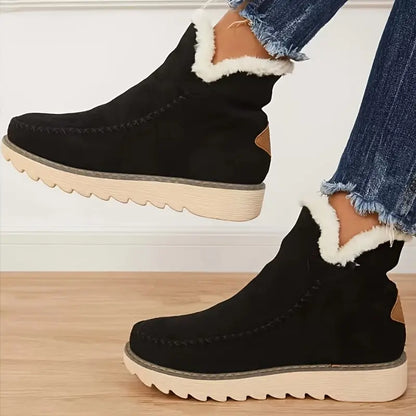 Bottines femme fourrées daim synthétique semelle antidérapante bout rond