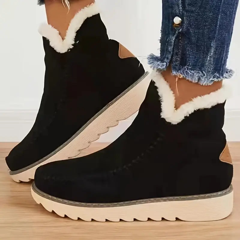Bottines femme fourrées daim synthétique semelle antidérapante bout rond